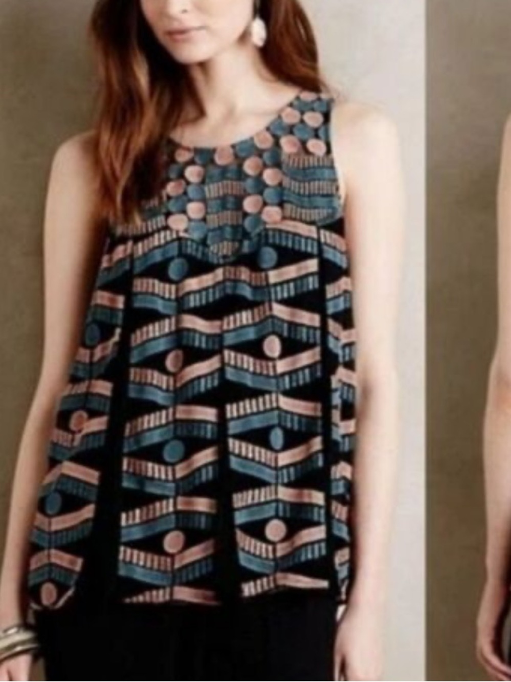 Black Embroidered Swing Tunic with Teal and Blush Motif